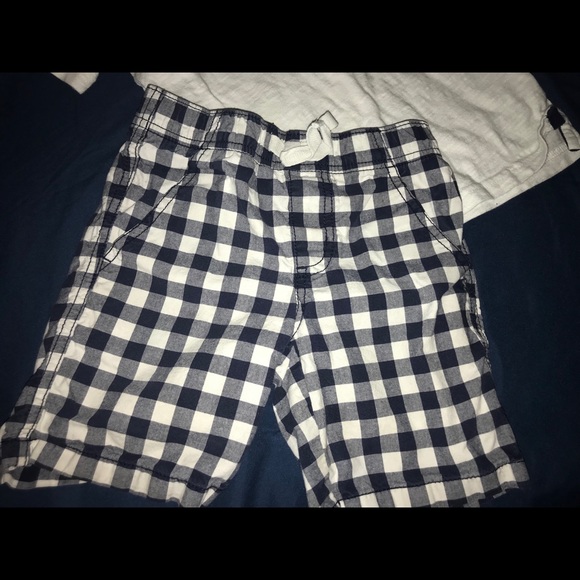 Carters white polo, Gymboree checkered shorts navy - Picture 2 of 8